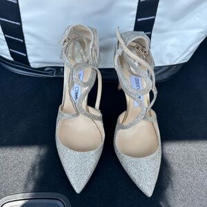 Jimmy Choo Lancer Light Gold Glitter Heels size 8.5